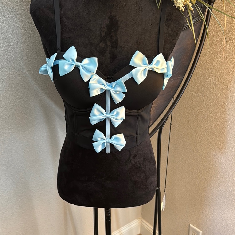 Black Tank Top with Blue Bows
